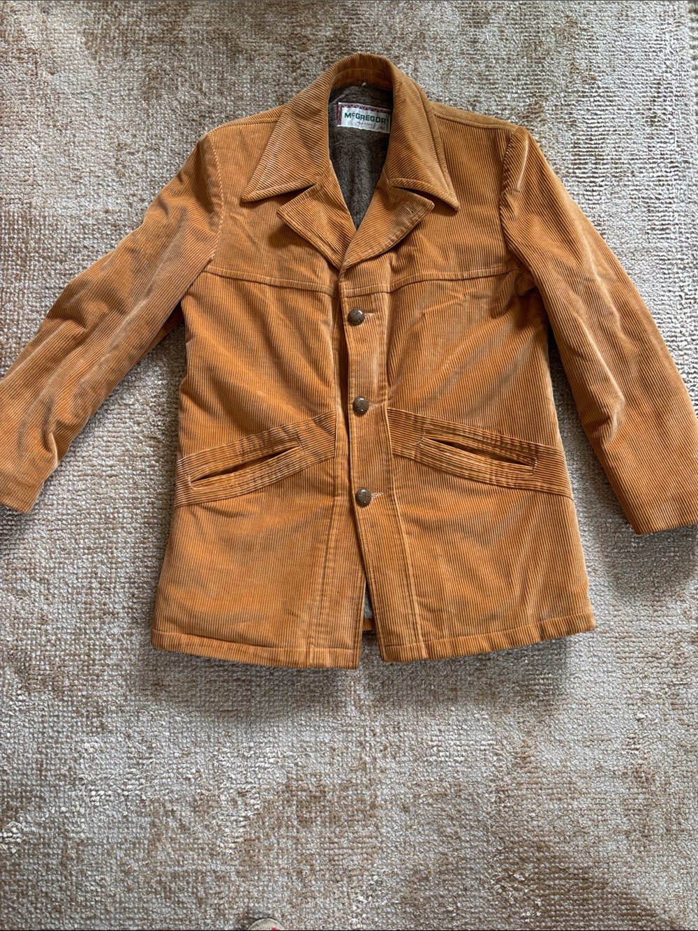 Vintage 1970s McGregor Men's Corduroy Pea Coat in Ochre, Size 40